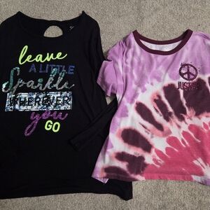 Justice Black and Pink Tie-Dye Kids Tees Size 12